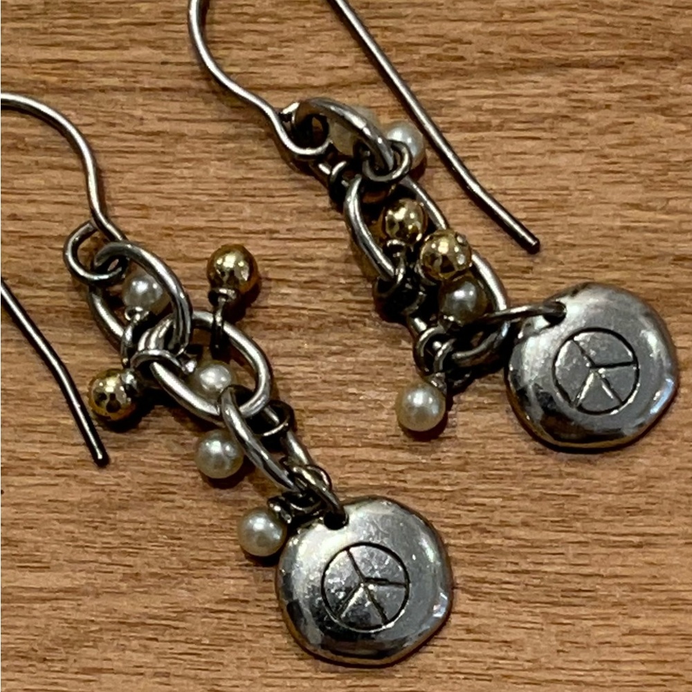 Sterling Silver Peace Sign earrings with bead detail